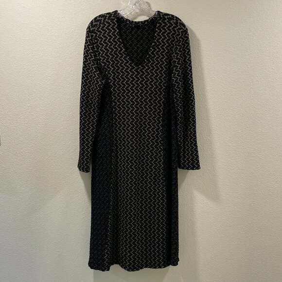 TIANELLO "Abrion" Honeycomb Texture Jersey Fit & Flare Midi Dress, Black - XL - Picture 1 of 8
